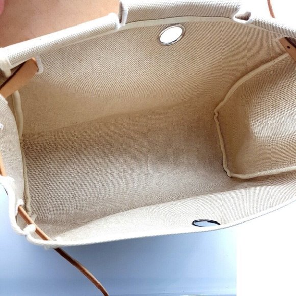 HERMES 2WAY Hand Bag HerbagMM Shoulder Bag Toile Officier/Leather Brown/Natural - Picture 3 of 12